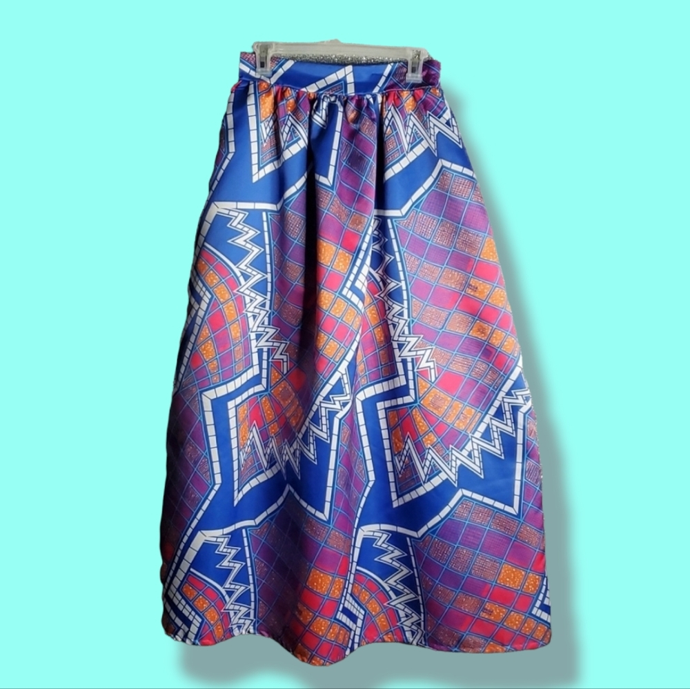 Multicolored A-line Maxi Skirt with Pockets (L)
